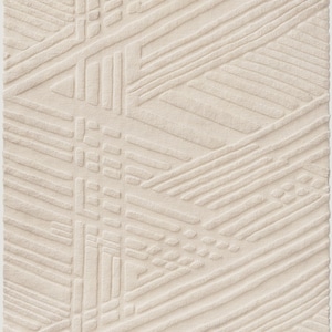 Hand-Knotted Ivory Wool Rug: Luxurious High-Low Pile, Durable Heirloom
