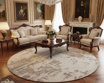 rond en laine tufté main | Tapis moderne abstrait, Blanc cassé, beige, vert