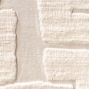 Puede incluir: Primer plano de una tela texturizada de color crema con un dise&ntilde;o geom&eacute;trico. El dise&ntilde;o presenta formas rectangulares en relieve con una textura esponjosa, similar a la piel, creando un contraste t&aacute;ctil con el fondo m&aacute;s liso.