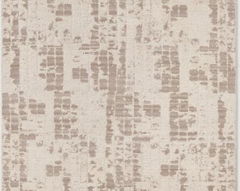 Alfombra de lana color marfil beige anudada a mano: textura de alto y bajo relieve, alfombra moderna de tonos neutros.