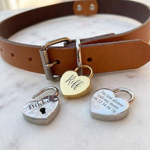Personalized Heart Padlock Pet Tag Custom Name Engraved Dog Cat Collar Charm