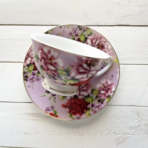 Custom Tea Cup, Lilac Floral Tea cup and saucer