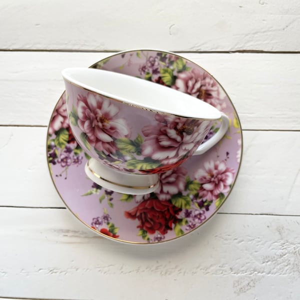 Custom Tea Cup, Lilac Floral Tea cup and saucer