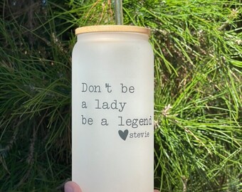 Legend Frosted Glass Beer Can Tumbler with Bamboo Lid & Straw