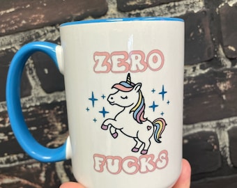 Zero f*cks Unicorn, Double sided 15oz dishwasher safe Coffee Mug