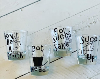 Succulent Themed Shot Glass Set: Funny Plant Puns