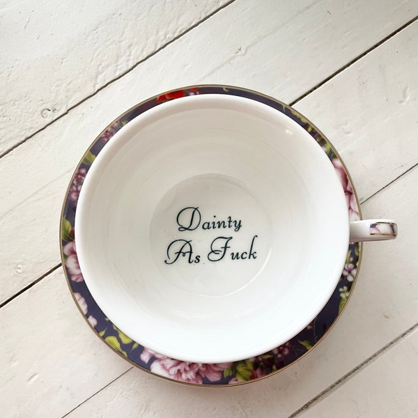 Dainty as Fuck, Purple  Floral Tea Cup & Bye Saucer