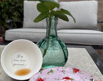 Lilac and Red Floral Teacup & Saucer – “You’ve Been Poisoned” – Funny Tea Set, Dark Humor Gift, Vintage‑Style Floral Cup