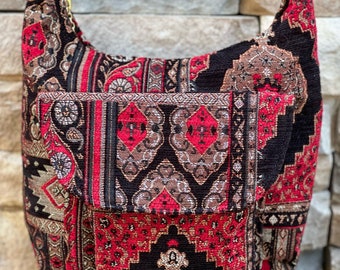 red and black Turkish chenille amici purse