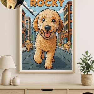Custom Cartoon Goldendoodle Art – City Pet Poster – Personalized Digital Pet Drawing – Funny Dog Wall Art – Printable Gift for Dog Lovers