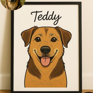 Custom Pet Portrait | Clean Line Art Dog Illustration | Digital Dog Drawing with Name | Modern Cartoon Pet Wall Art