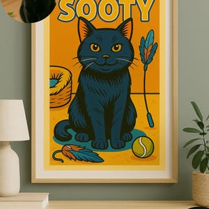 Custom Cat Cartoon Poster – Vintage Comic-Style Pet Portrait – Personalized Digital Pet Wall Art Gift for Cat Lovers