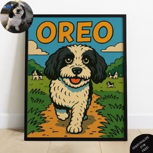 Custom Dog Comic Poster – Personalized Cartoon Pet Art Print – Fun Retro Pop Art Style Wall Decor – Dog Name Artwork – Digital Download