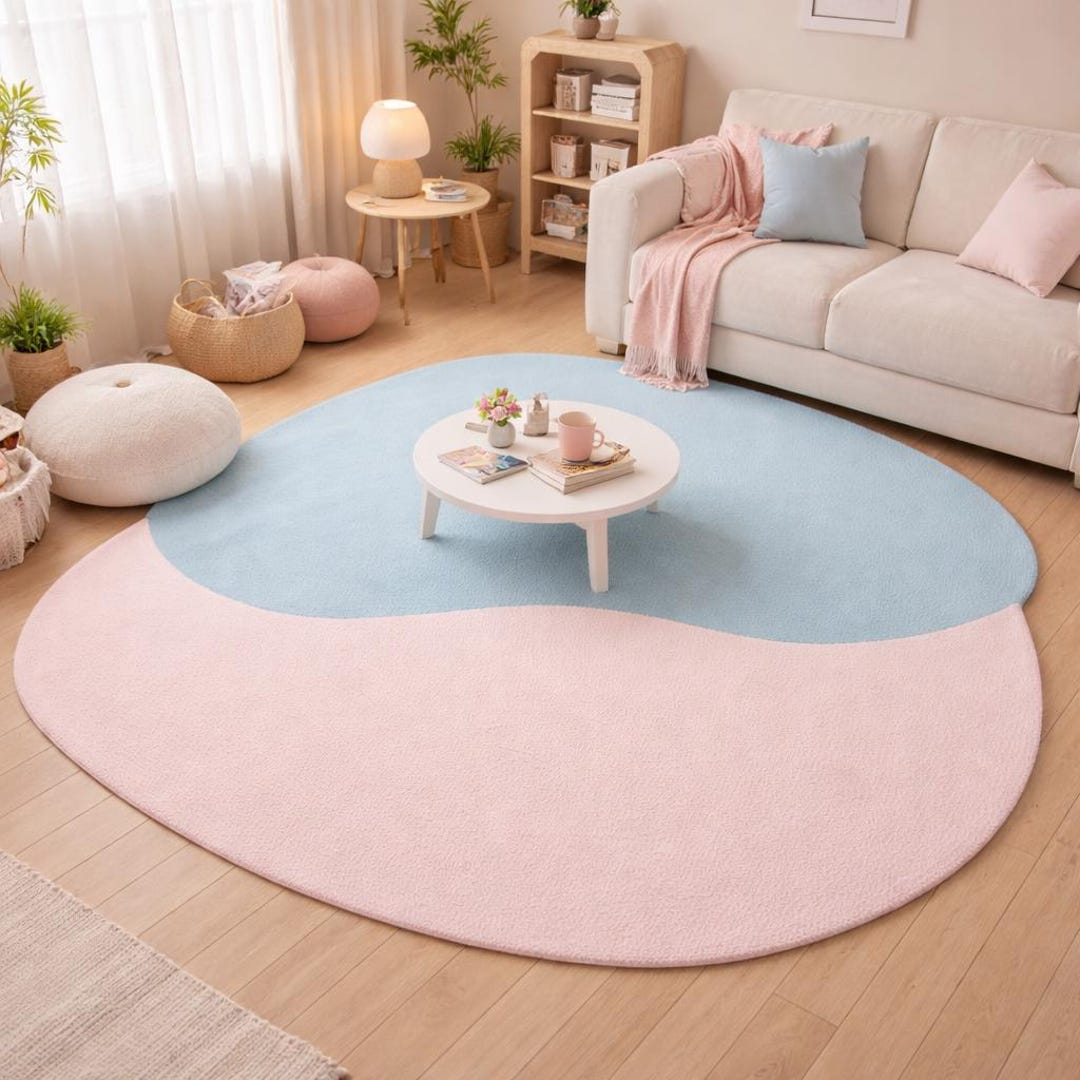 Modern Abstract Pastel Rug, Blue & Pink Area Rug, Minimalist ...