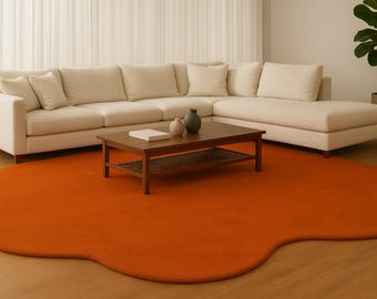Vibrant Orange Organic Shape Area Rug | Modern Freeform "Puddle" Style Statement Rug