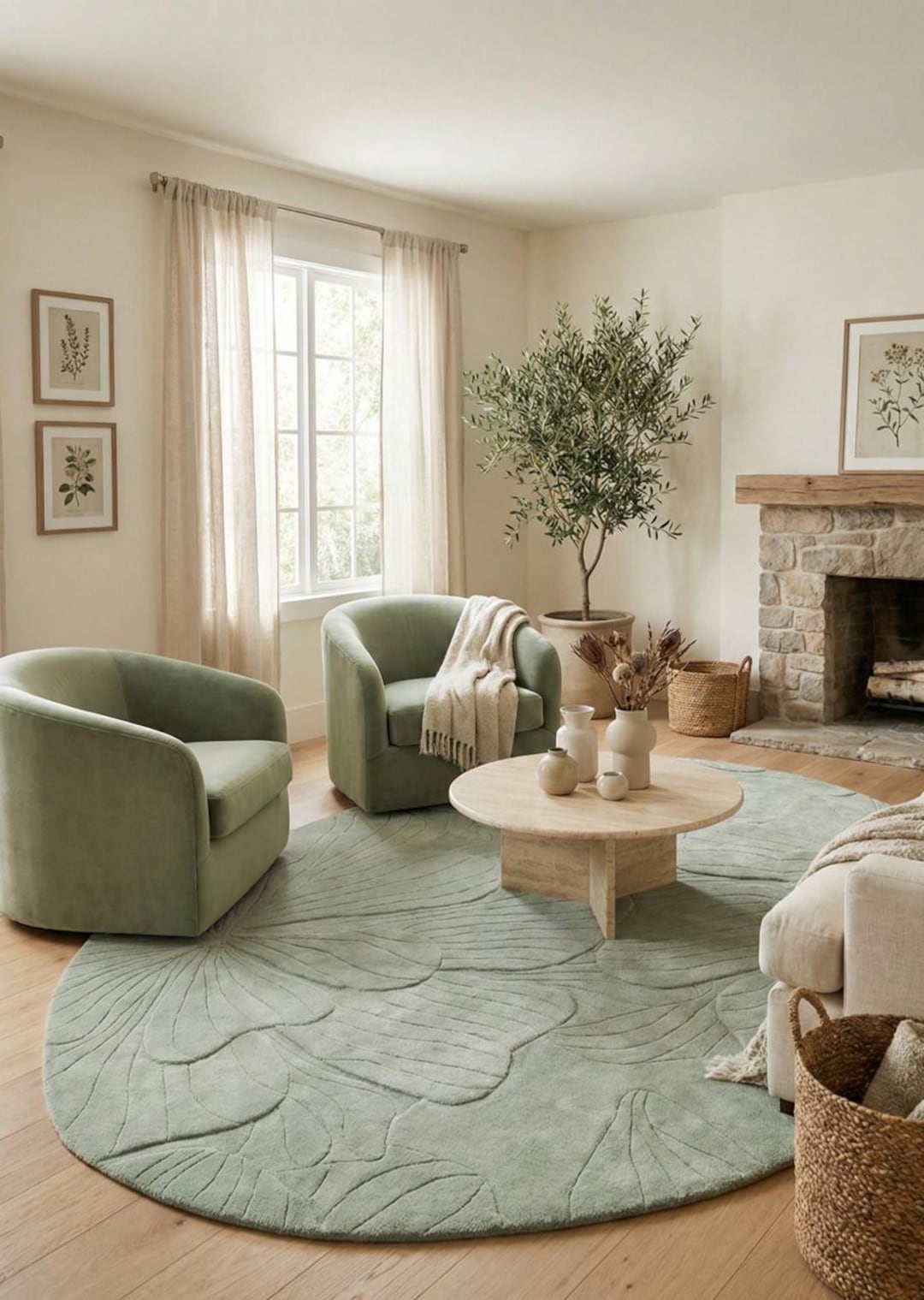 Hand Tufted Sage Green Oval Rug – Modern Floral Area Rug - Etsy