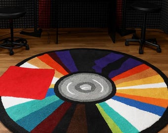 Music-Inspired Tufted Rug – Colourfull Vinyl Record Style Circle Carpet Decore