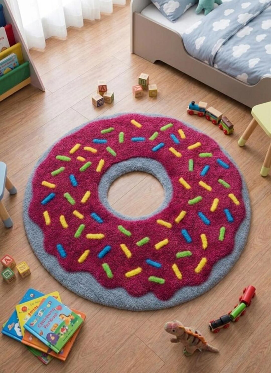 Sprinkle Rug Pink Sprinkle Donut Rug, Handmade Tufted Round Carpet, Kawaii Kids Room ...