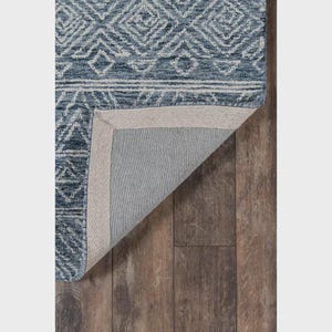 Handwoven Boho Blue Area Rug: Tribal Geometric Accent Carpet