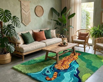 Hand Tufted Tiger Rug – Jungle Inspired Statement Carpet, Artistic Living Room Accent
