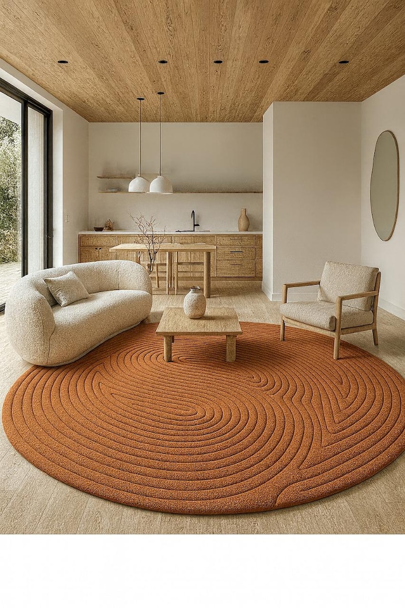 Ceiling Rug Modern Terracotta Round Rug: Handcrafted Textured Wave Carpet - Etsy