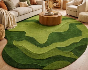 Organic Green Abstract Shaped Rug | Modern Nature-Inspired Area Rug for Living Room, Bedroom & Studio Decor