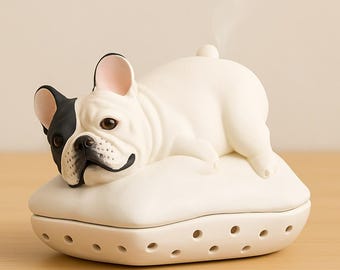 Frenchibble Handmade figurines • Handmade French Bulldog Ceramic Incense Burner • Aromatherapy Holder • Frenchie Home Decor