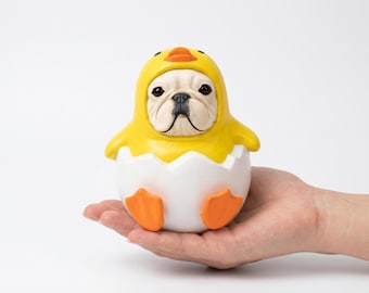 French Bulldog Duck Piggy Bank • Handmade Ceramic Frenchie Coin Bank • Cute Easter Gift • Dog Lover Gift • Yellow Duck Money Bank