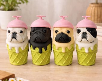 French Bulldog Ice Cream Ceramic Figurine • Handmade Dog Desk Decor • Cute Home & Office Decor • Dog Lover Gift  • Custom Frenchie Decor