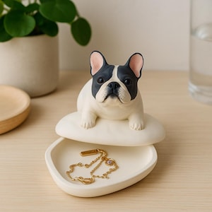 Gift for Dog Lovers •  Handmade French Bulldog Figurine on Cushion •  Ceramic Frenchie Decor • Cozy Desk Ornament