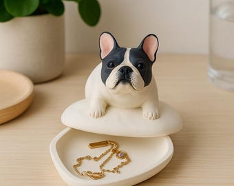 French Bulldog Jewelry Box • Handmade Ceramic Frenchie Storage Box • Dog Lover Gift • Personalized French Bulldog Figurine