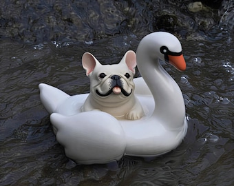 French Bulldog Swan Figurine • Handmade Ceramic Frenchie Decor • Cute Dog Statue • Gift for Dog Lover • Personalized French Bulldog Figurine