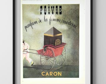 Original 1950s Caron Perfume Ad – “Poivre” & “Le Muguet du Bonheur” – Double-Sided Vintage French Fashion Magazine Page