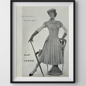 1950s Jacques Heim & Mad Carpentier French Fashion Magazine Page – Vintage Haute Couture Print 24x32cm