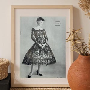 Original 1950s Lanvin Fashion Magazine Page – Double-Sided Vintage Couture Dress Ad