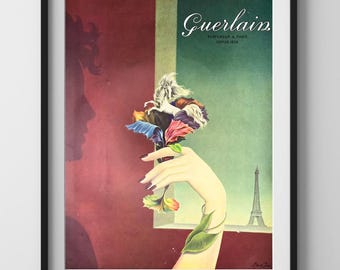 1950s Guerlain Paris Perfume Ad with Eiffel Tower – Vintage French Fashion Magazine Page