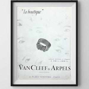 Página de anuncio vintage de Van Cleef & Arpels de la década de 1950 / Reverso de perfume Lanvin / Arte efímero de la moda francesa