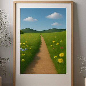 Wildflower Meadow Digital Art Print | Neutral Earthy Botanical Wall Decor | A4 Instant Download