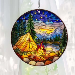 Starry Camp Fire Suncatcher, Camp Fire Acrylic Hanging Window Decor, Starry Camp Fire Lover Gift, Campfire Suncatcher, Birthday Gifts