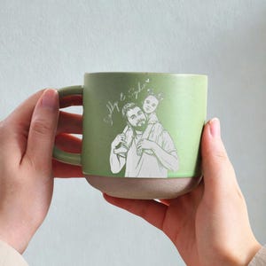 Custom Photo Dad Engraved Pottery Mug, New Dad Father's Day Keepsake, Custom Portrait Mother's Day Gifts For Mom, Your Image Coffee Cup image 7