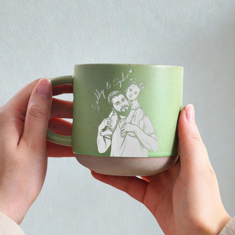 Custom Photo Dad Engraved Pottery Mug, New Dad Father's Day Keepsake, Custom Portrait Mother's Day Gifts For Mom, Your Image Coffee Cup image 7