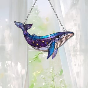 Galaxy Blue Whale Window Hanging Sign, Whale Suncatcher, Whale Ornament, Blue Whale Acrylic Window Hangings, Beach Home Decor, Gift For Her