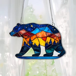 Bear Suncatcher, Bear Acrylic Window Hanging, Woodland Black Bear Window Decor, Wildlife Animal Decor, Bear Hanging, Nature Art Decor