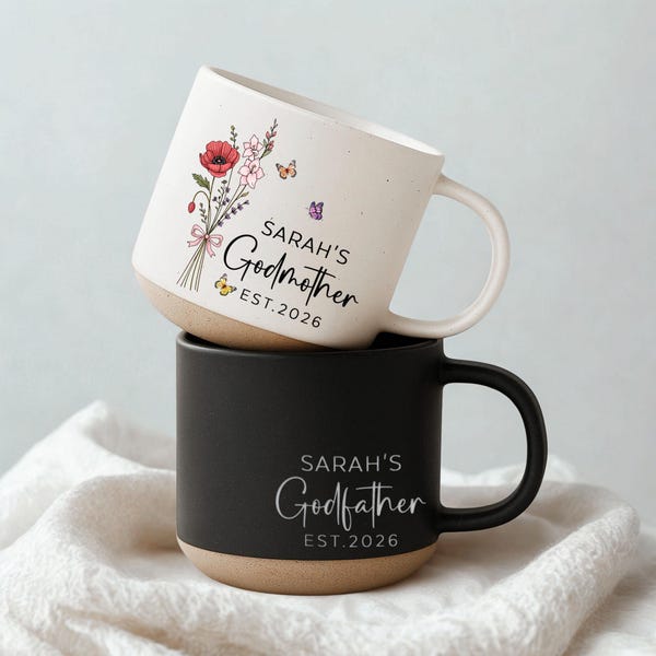 Custom Godmother Godfather Pottery Mug, Personalized Gift for Godparents, Godparent Appreciation Gifts, Coffee Cup for Godmothers Godfathers