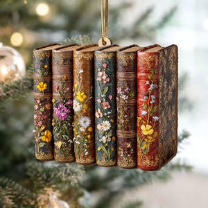 2D FLAT, Vintage Books Floral Wood Ornament Christmas Tree Decor, Book Lover Gift, Book Club Ornament, Bookish Gifts For Librarians