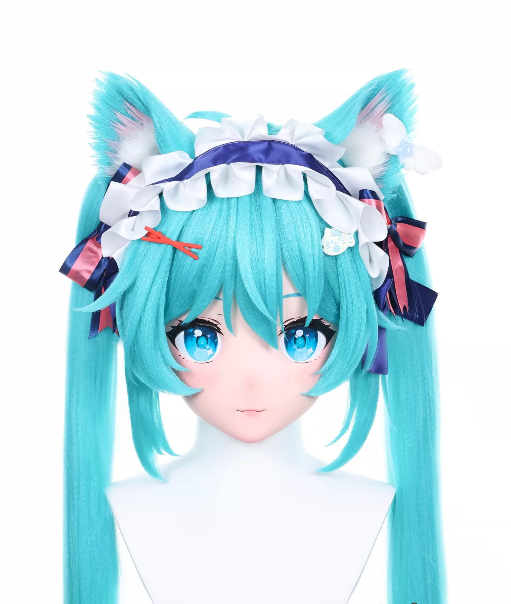 即納　猫ミク 　着ぐるみ　マスク　 コスプレ　コスチューム 新品 未使用【鍵付全頭面】ネコ ミク 着ぐるみ マスク 美少女 kigurumi 猫