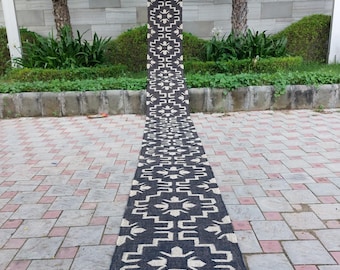 Handgewebter Jute Teppich Läufer Schwarz Geometrische Muster Teppich