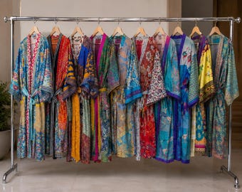 5 Vintage Seide Saree Kimono Roben, verschiedene Boho Strand Abdeckung Up