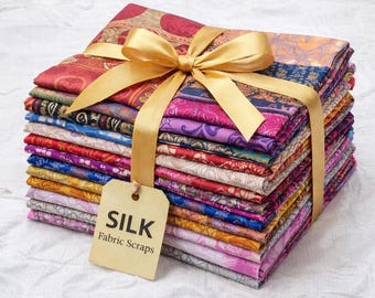 Vintage Silk Sari Scraps Bundle Set of 20 Pcs, Patchwork Fabric Pieces, BohoCraft Supplies