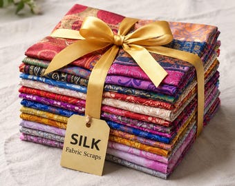Vintage Silk Sari Scraps Bundle Set of 20 Pcs, Patchwork Fabric Pieces, BohoCraft Supplies
